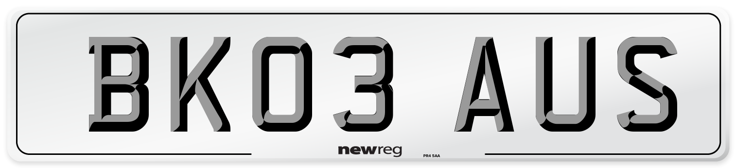 BK03 AUS Number Plate from New Reg